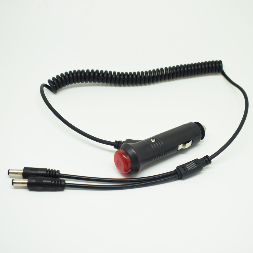 1pc 1.8M Red “Push ON” Button Car Cigarette Plug to Dual DC 5.5×2.1mm Male Cable
