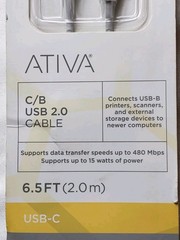NEW & SEALED! ATIVA C/B USB 2.0 Cable 6.5 FT (2.0m) USB-C Printer 725-……….
