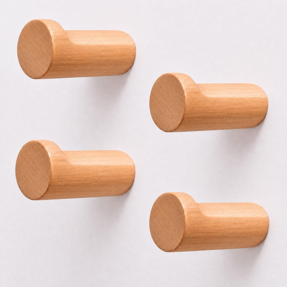 Beech Wood Wall Hooks, 4 Pack Heavy Duty Coat Hooks – Farmhouse Rustic Entryway
