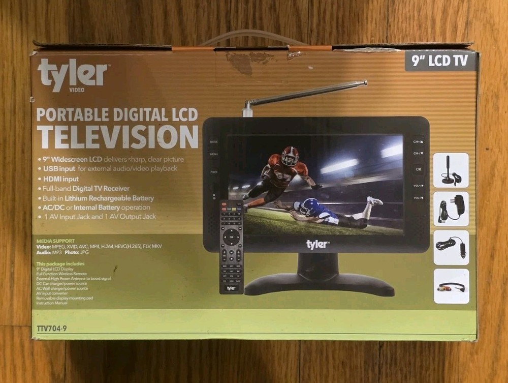 NIB Portable 9” TV LCD Monitor Rechargeable Battery Powered HD-TV, USB, SD Card