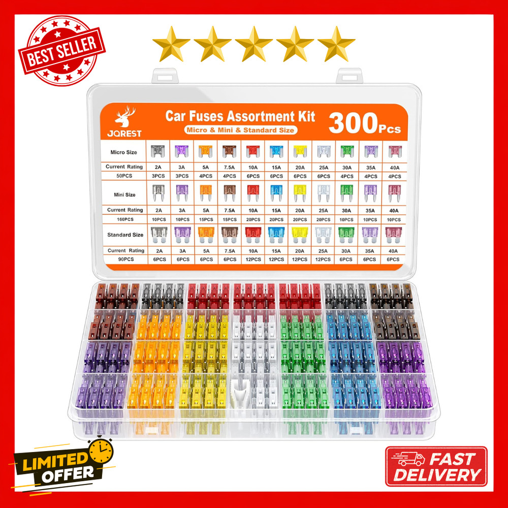 300Pcs Car Fuse Kit Assortment 160 Mini Blade Automotive Fuses + 90 Standard
