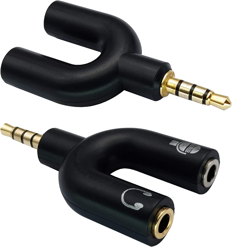 2 Pack 3.5mm Headphone and Mic Splitter Adapter U Shaped Audio Stereo Converter