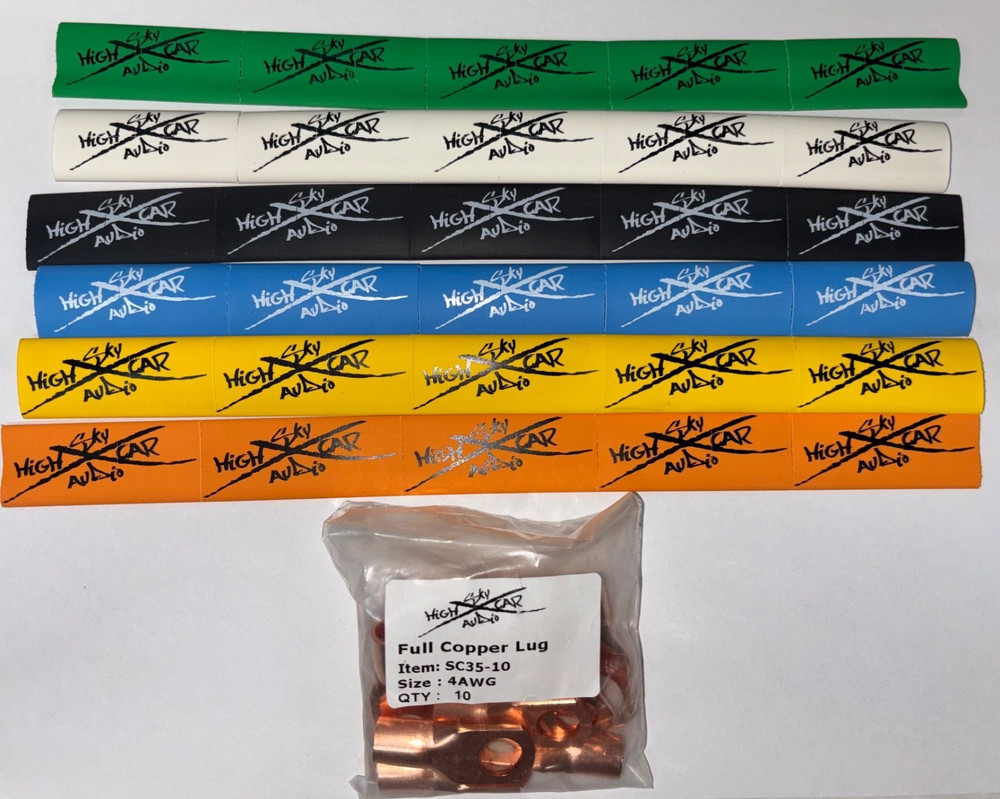 Sky High Car Audio 4 GUAGE COPPER RING TERMINALS 3/8″ HOLE W/ HEAT SHRINK