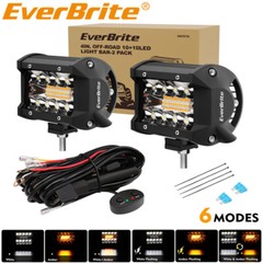 EverBrite 2PCS 4 Inch 60W Led Pods Off Road Light Pods White Amber Strobe 6 Mode