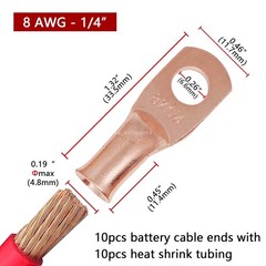 10× 8 AWG 1/4″ Copper Lug Battery Ring Terminals Cable Ends Heavy Duty Wire Lugs