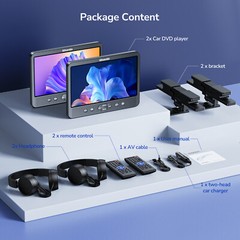2×10.5″ Portable Dual DVD Player Car Headrest 1080P Video Battery USB SD Headset