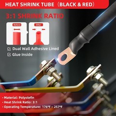 20PCS 4 AWG Gauge Copper Lugs w/ BLACK & RED Heat Shrink End Ring Terminals Wire