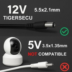 Security Camera AC/DC Power Adapter, 3ft, 12V 1A 100V-240V 2.1×5.5mm Power plug