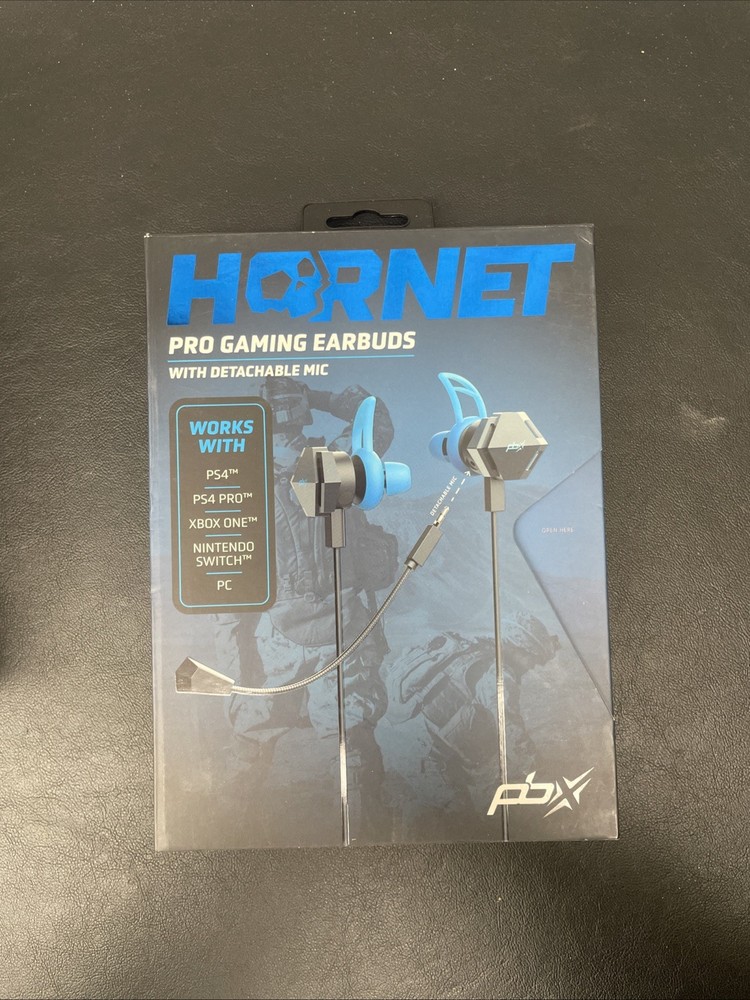 Hornet Pro Gaming Earbuds, Detachable Mic, PBX, New Sealed, PS4, PS5, Xbox, PC