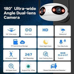 Wifi/PoE Panoramic 8MP 180° Dual Lens Full Color IR IP Camera Bullet iCSee/XMEYE