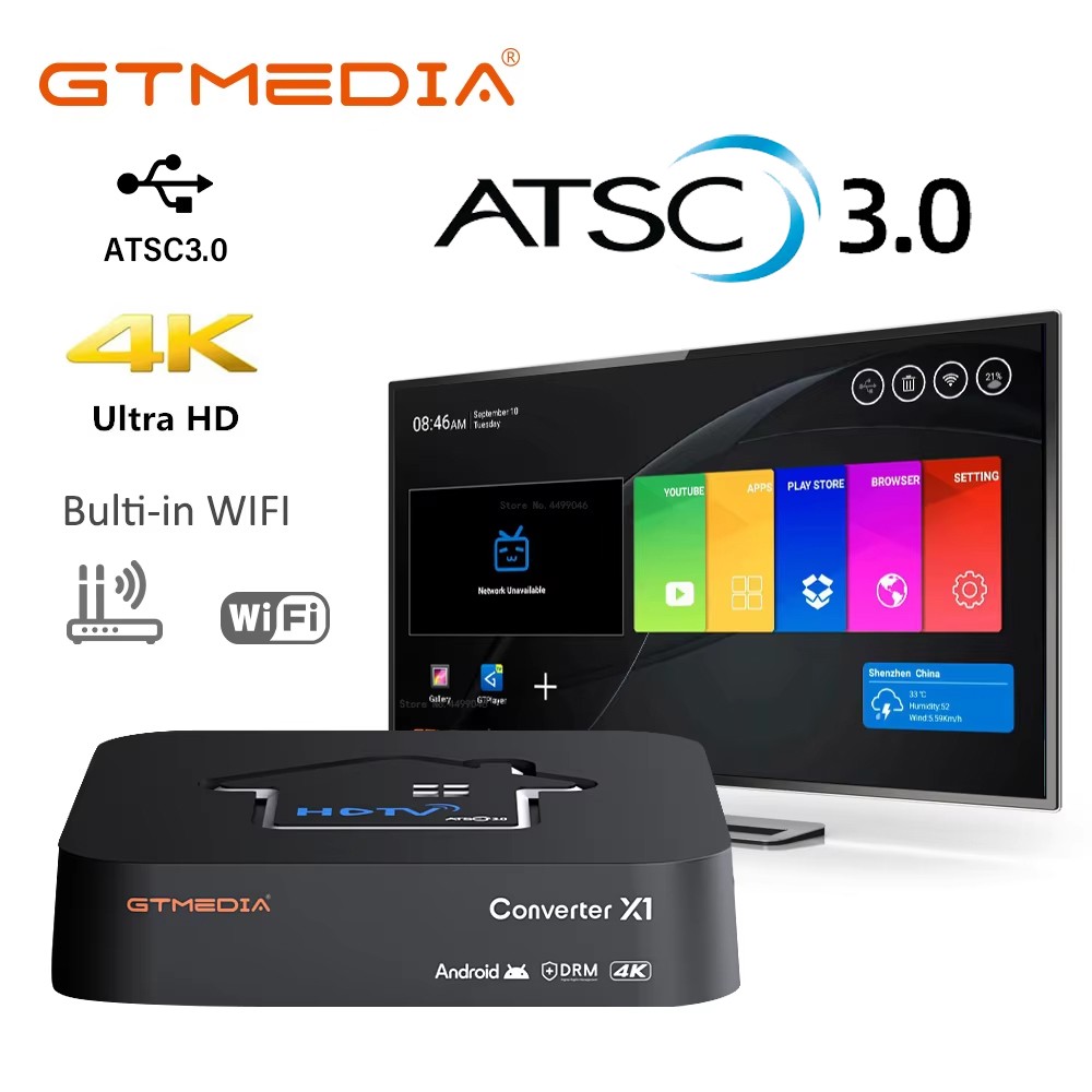 4K ATSC 1.0/3.0 OTA Digital TV Cable Box USB DVR Recording WLAN Android Player