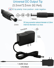 9Volt DC Power Supply 1A Universal AC/DC Adapter, 100-240V 50/60Hz 9 Volts 1Amp