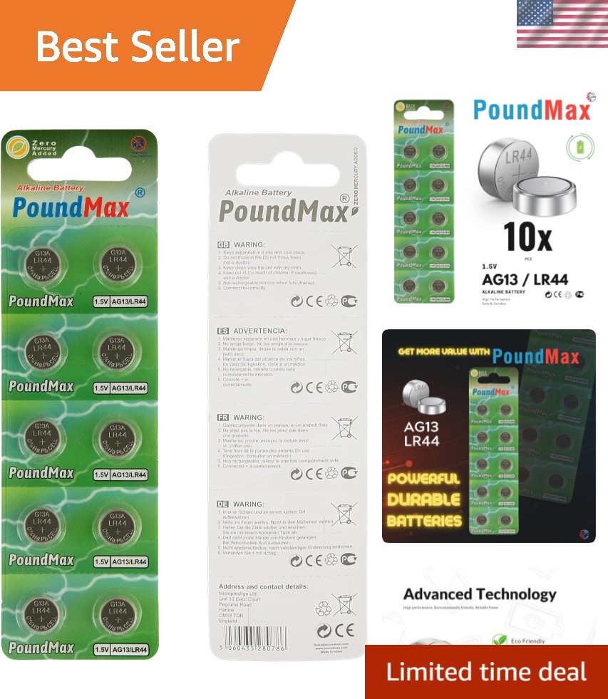 10 x AG13 LR44 1.5 V Alkaline Button Cell Battery