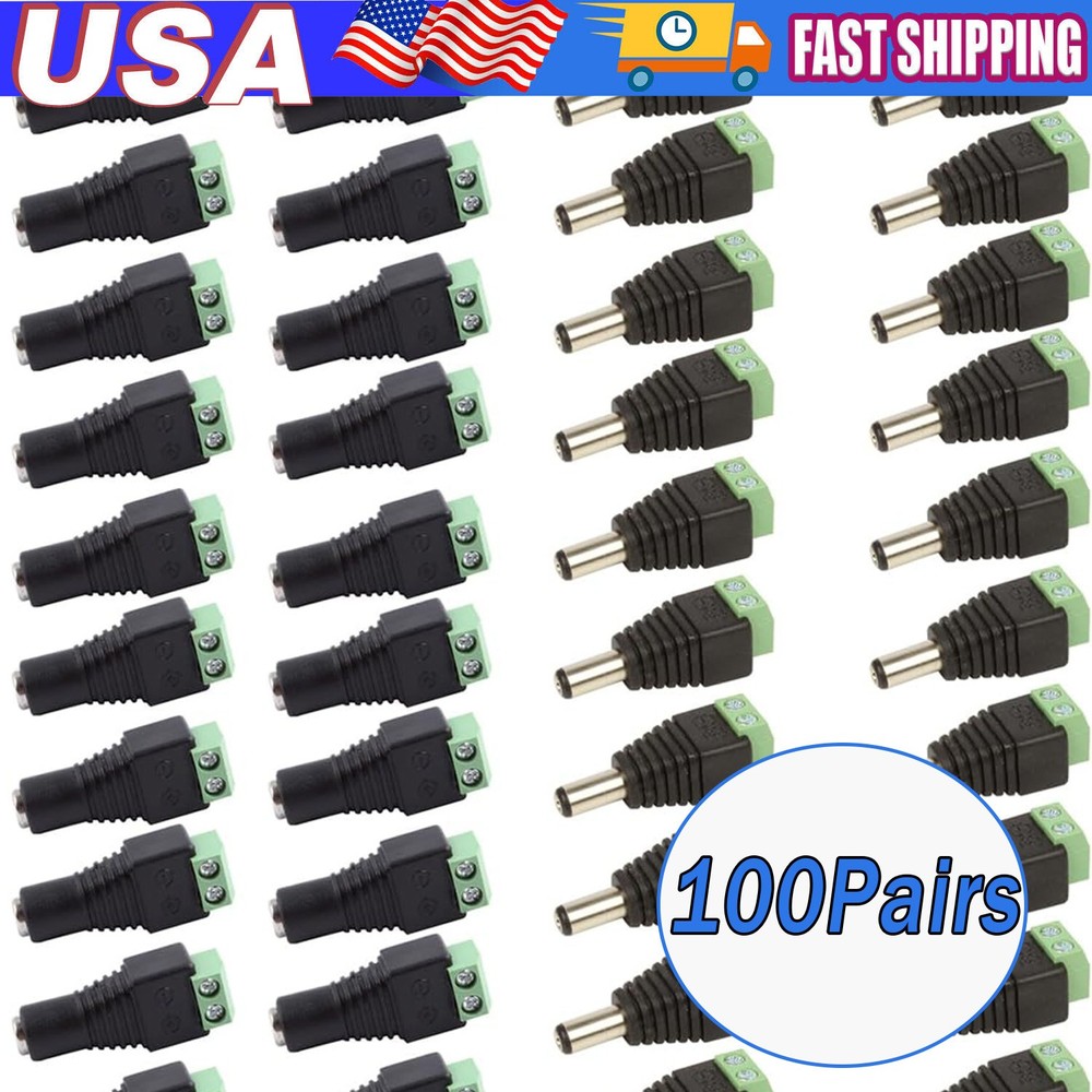 100Pairs Male Female 2.1×5.5mm DC Power Plug Jack Adapter Connector for CCTV Lot