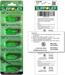 5-Year Warranty SURPOWER A23 23A 23AE 12v Alkaline Battery A23s -5 Pack