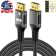 Displayport 2.1 16K DP Cable 8K@120Hz/60Hz 4K@240Hz 80Gbps HDR Video Audio Cable