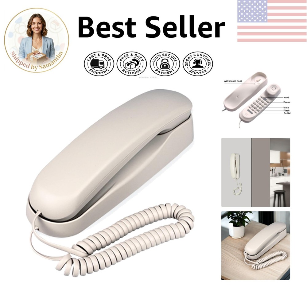 Trimline Corded Wall Phone – Elegant White Analog Phone for Seniors, 3.15”x9.06”
