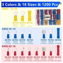 1200pcs Assorted Insulated Electrical Wire Terminals Crimp Connectors Spade Kit