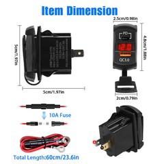 Dual USB QC3.0+PD Car Fast Charger Adapter Switch Socket Power Outlet Waterproof