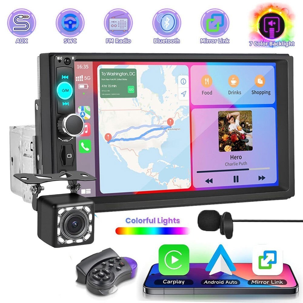 7″ Touch Screen Car Stereo Radio Bluetooth Apple Carplay Android Auto FM Player