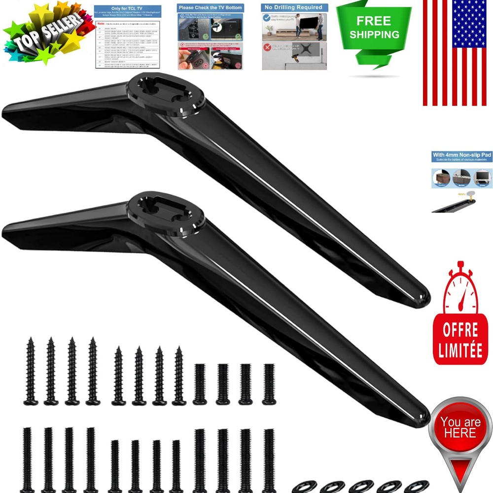 Durable TCL TV Replacement Legs – Black ABS for 28-65 Inch TVs, Non-Slip Design