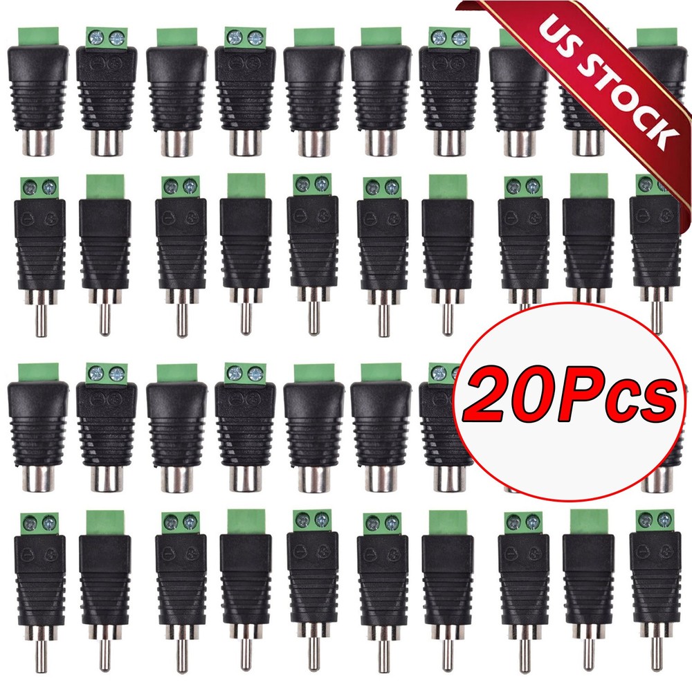 20Pcs of Speaker Wire Cable to Audio RCA Male Connector Adapter Jack Plug Lot
