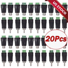 20Pcs of Speaker Wire Cable to Audio RCA Male Connector Adapter Jack Plug Lot