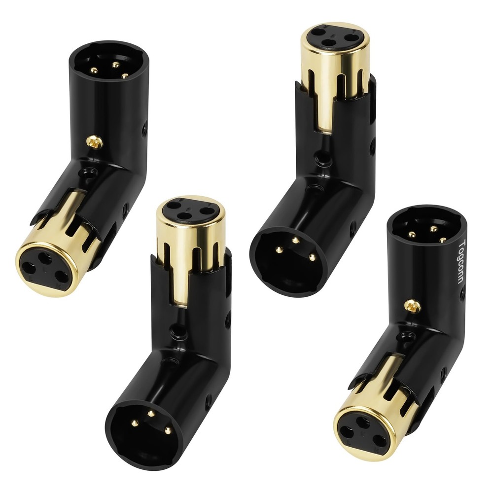 Togconn Adjustable 3-PIN Right Angle XLR Adapter 4 Pack – 90 Degree Male to F…