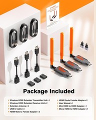 HDMI Transmitter with 2 Receivers ,1080P Output Video/Audio Wireless Extender