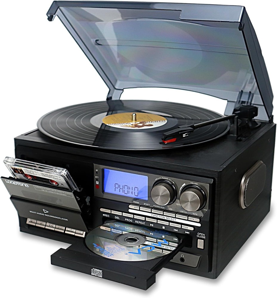10-in-1 Vintage Vinyl Record Player with Bluetooth, CD, Cassette & Radio
