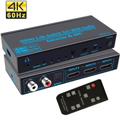 3 In 1 Out 4K HDMI2.0b Switcher Switch 3×1 W/ Audio Extractor HDCP2.2 For PS4 TV