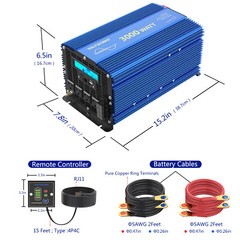 3000Watt Pure Sine Wave Power Inverter 12V DC to 120V AC 4 AC Outlets Dual USB