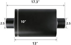 Universal 2.25″(ID) Dual Chamber Exhaust Muffler – 17″ Overall 2.25 Inch BLACK