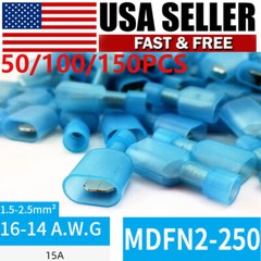 Male Spade Terminals Crimp Connectors Insulated 16-14 AWG Blue 50/100/150PCS