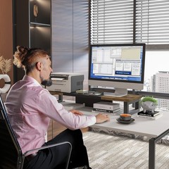 Westree Dual Monitor Stand Riser Wood And Steel Multi-Purpose Desktop Storage