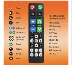 Big Button Universal TV Remote Simple Easy to Use, Works With Major TV Brands