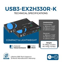 OREI USB 3.2 Extender (Dual HDMI™) – 330ft (Cat6) (USB3-EX2H330R-K)