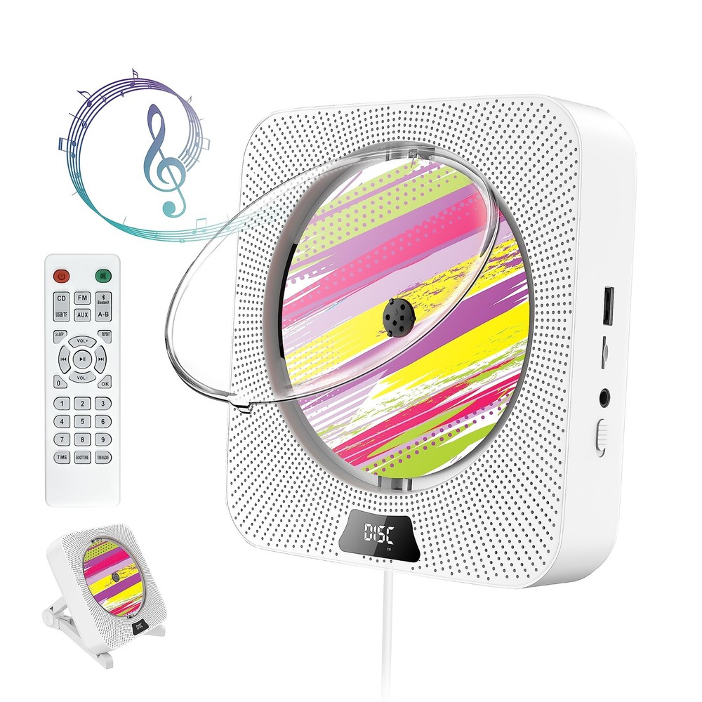 Portable CD Player with Bluetooth, Wall Mountable CD Player with Dust Cover,FM R