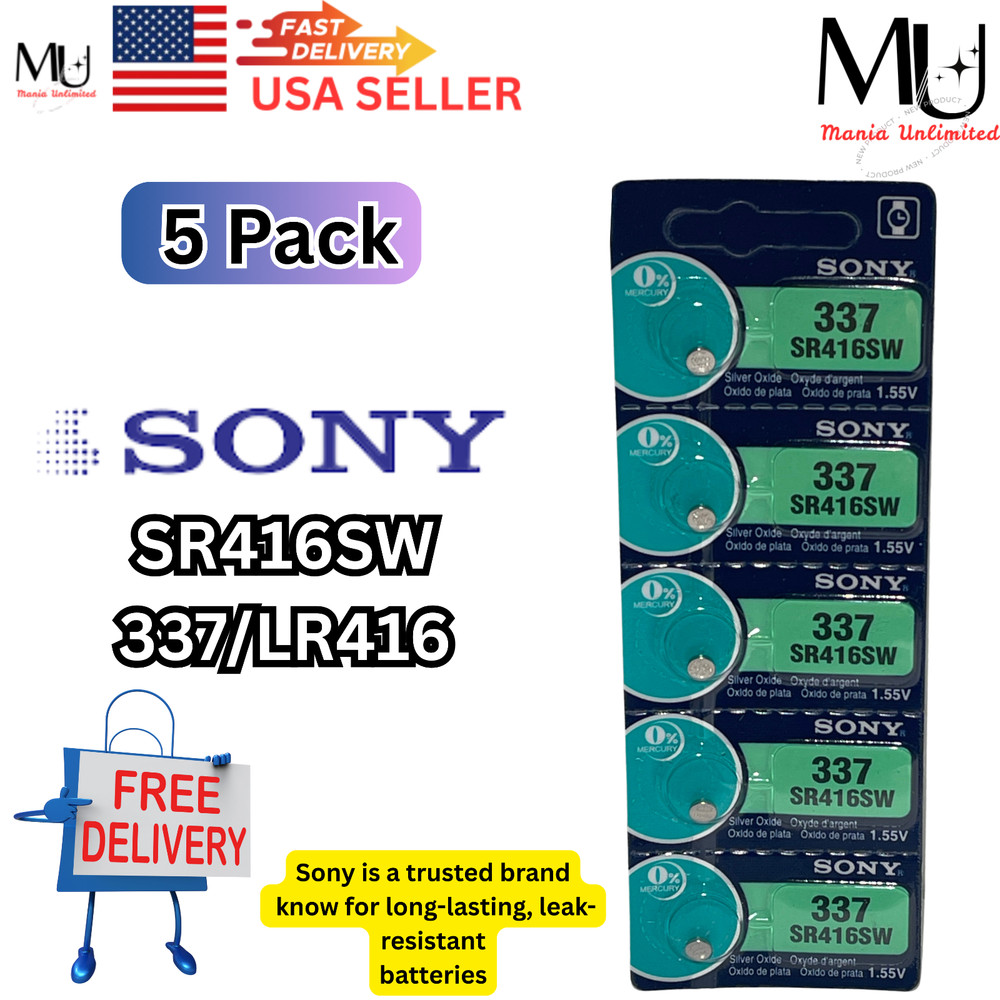 5 PCS SONY SR416SW 337 Fresh Stock Watch Battery 1.55V Japan 0% Hg. Exp. 2032+
