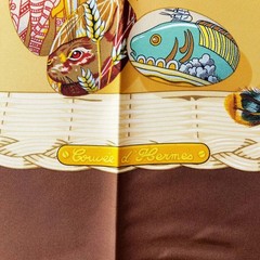 Hermes Silk Scarf Couvee d’Herme Beige Brown Multi Color 90cm x 90cm Brand
