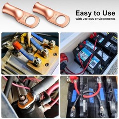 20PCS 4 AWG Gauge Copper Lugs w/ BLACK & RED Heat Shrink End Ring Terminals Wire