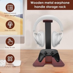 Universal Headphone Stand Aluminum Alloy Desk Wood Controller Holder for Gaming