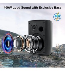 2 Pack 6.5″ 400W Outdoor Speakers Waterproof Wall Mount Patio Garage Pool Marine