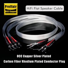 Silver plated OCC flat HiFi Speaker BI-wire Cable with carbon fiber Banana Plug