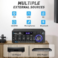 Bluetooth 5.0 Audio Amplifier with USB/SD Card Support and Remote Control