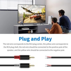 RCA to Speaker Wire Adapter, 2 Bare Cables Plug Adapter – 6.6FT