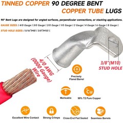 Tinned Copper Cable Lugs 8pcs 4/0 AWG-3/8 90 Degree Bent Battery Lugs,Heavy D…