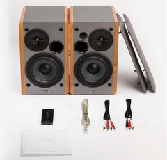 R1280T 42W Powered Bookshelf Speakers – Active Studio Monitors with Wood Finish