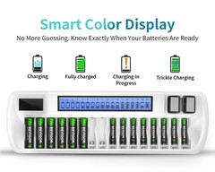 BEVIGOR 18 Bay Battery Charger for AA AAA 9V NiMH NiCD Rechargeable Black