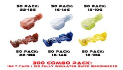 300 T-TAPS MALE INSULATED TERMINAL CONNECTORS COMBO SET (10-12+14-16+18-22 AWG)